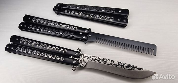 Расческа бабочка для волос и бороды 12 черепов