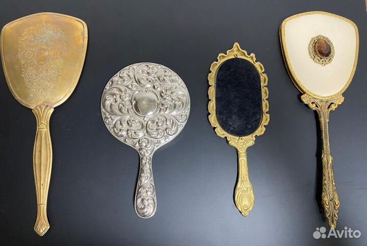 Зеркало с ручкой антикварное латунь/серебрение