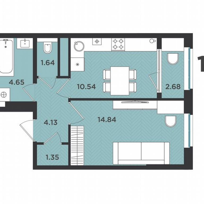 1-к. квартира, 39,8 м², 3/4 эт.