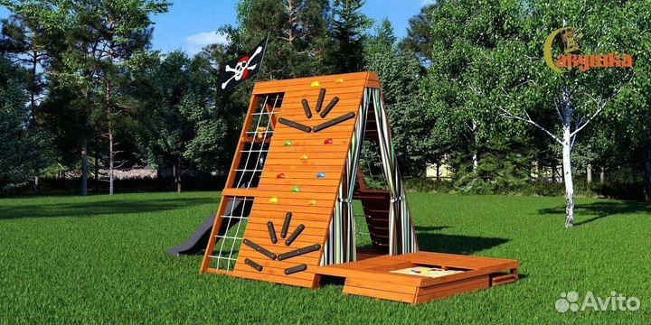 Детский спортивный комплекс с крышей для дачи