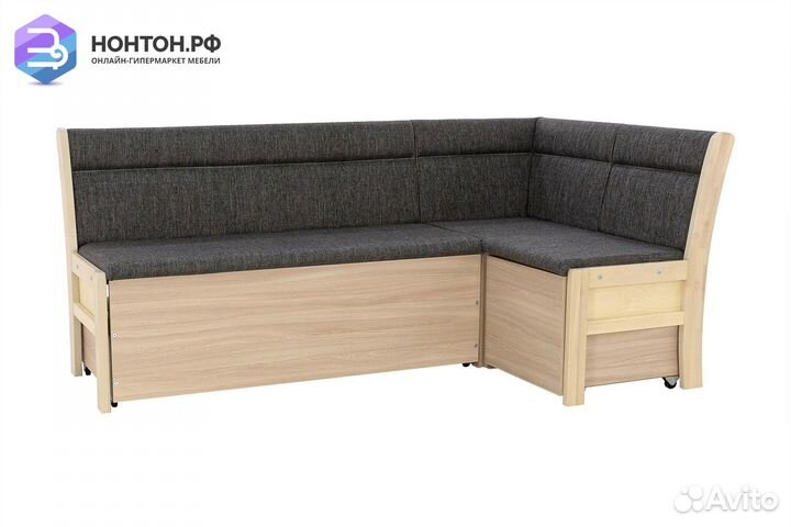 Кухонный угловой диван Этюд серый / выбеленная бер