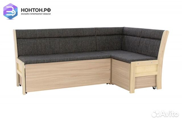 Кухонный угловой диван Этюд серый / выбеленная бер