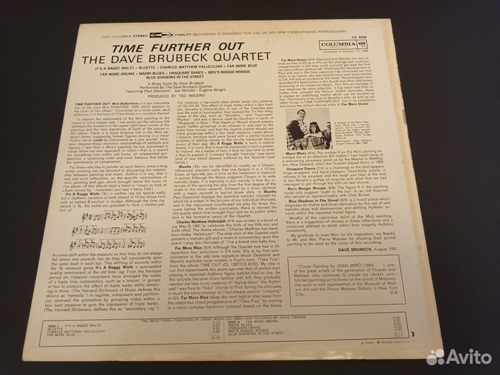 LP Dave Brubeck Time Further Out (USA) NM 1-st pre