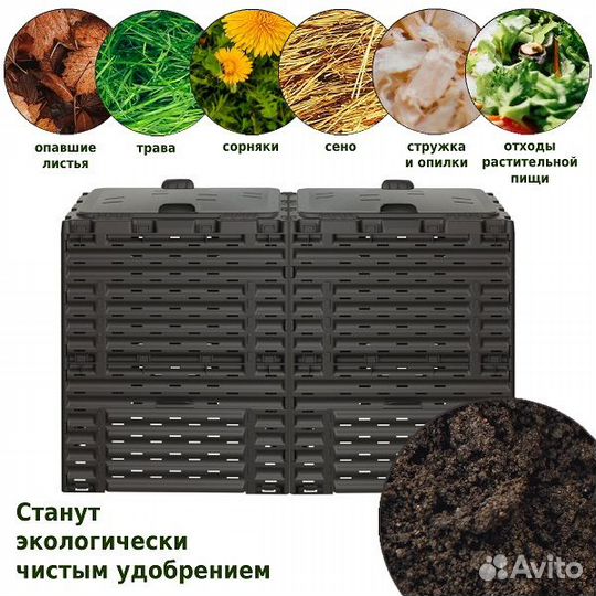 Компостер Piteco с крышкой 600л чёрный