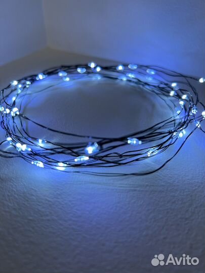 Тонкая гирлянда Нить На батарейках Белый свет