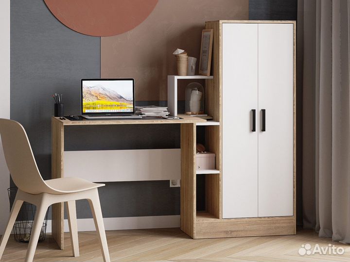 Стол компьютерный скм 1 сонома/белый (всд)