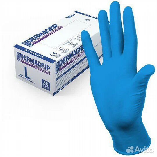 Перчатки смотровые dermagrip латексные раз. M, L