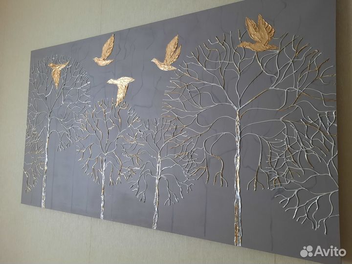 Интерьерная картина, текстурная с золочением