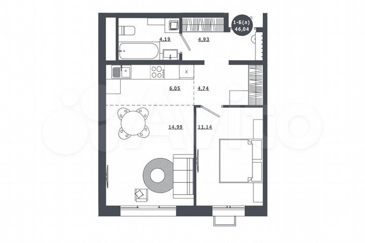 1-к. квартира, 46 м², 10/16 эт.