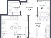 2-к. квартира, 46,5 м², 10/25 эт.