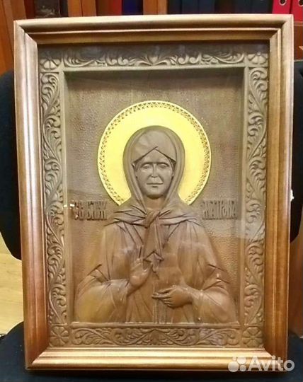 Икона блж. Матроны Московской ручной резьбы