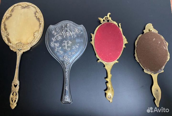 Зеркало с ручкой антикварное латунь/серебрение