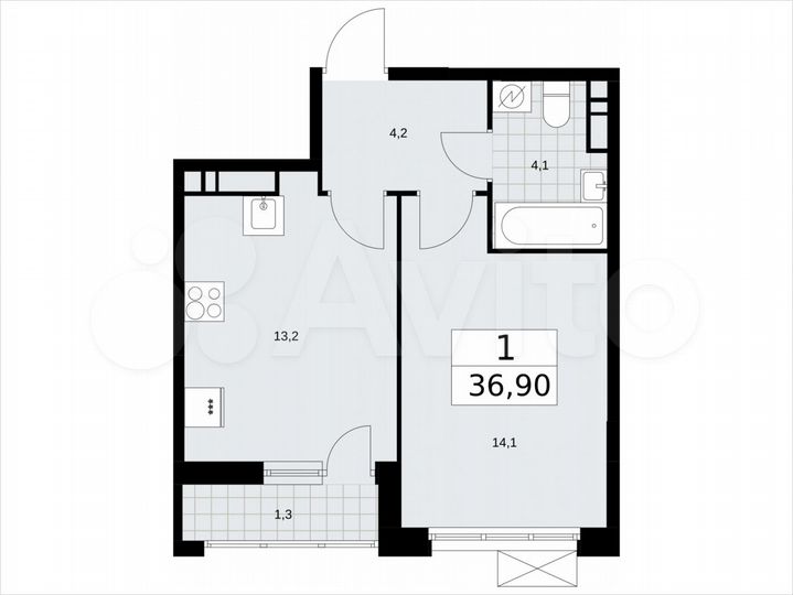 1-к. квартира, 36,9 м², 13/16 эт.