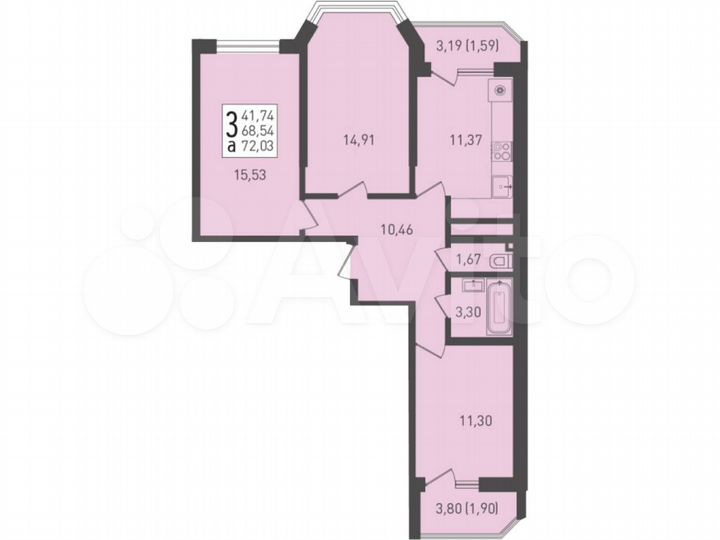 3-к. квартира, 72 м², 8/22 эт.