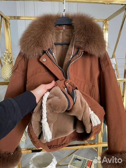 Джинсовый бомбер со съемным мехом