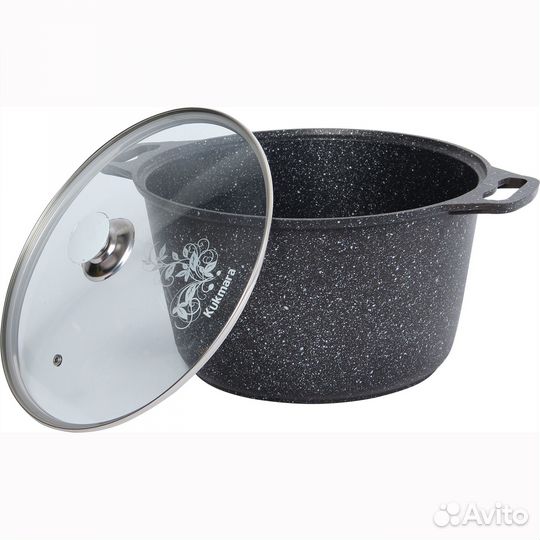 Кастрюля 8л со стекл. крышкой, ап (темный мрамор)