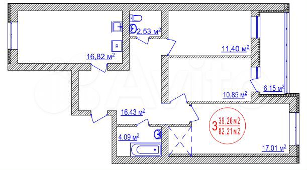 3-к. квартира, 82,2 м², 10/16 эт.