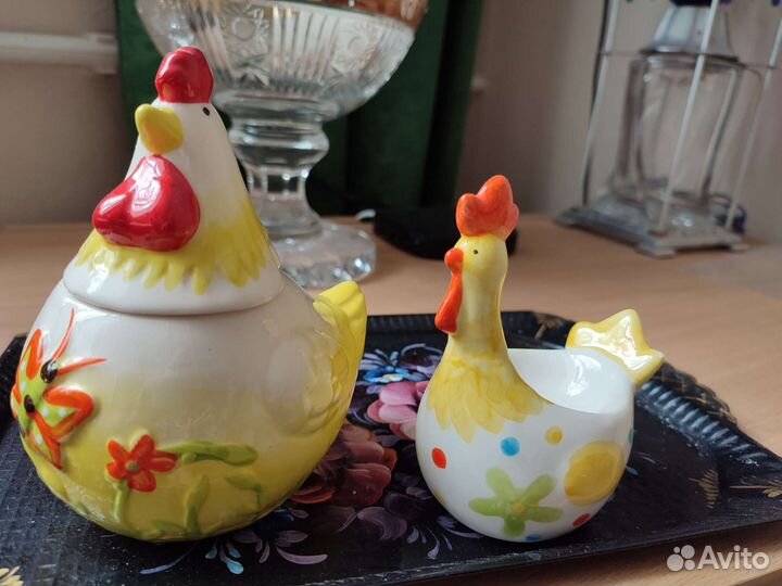 Фигурки фаянсовые петушок и курочка