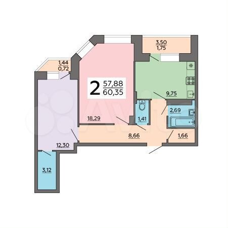 2-к. квартира, 60,4 м², 19/20 эт.