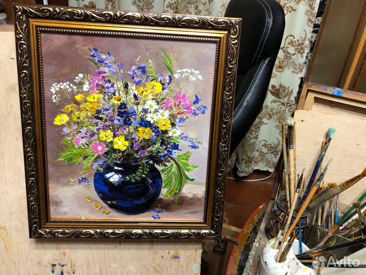 Картина маслом на холсте полевые цветы