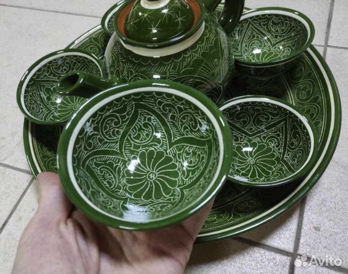 Ляган, пиала, чайник Узбекский