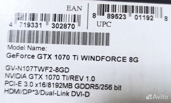 Видеокарта gtx 1070 ti 8gb