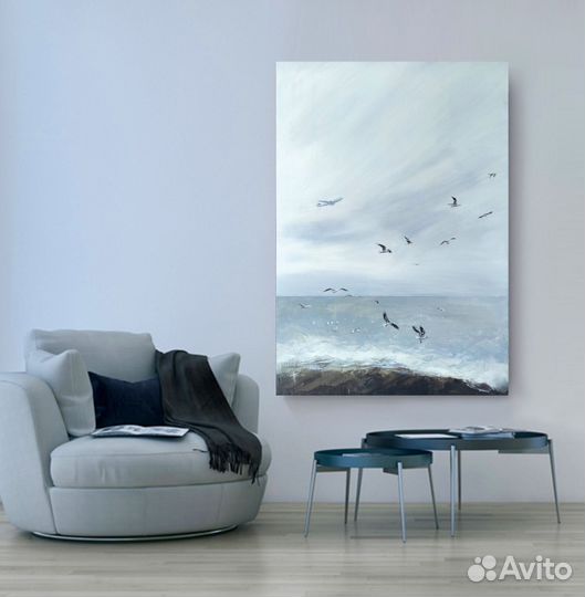 Интерьерная большая картина. Море, чайки