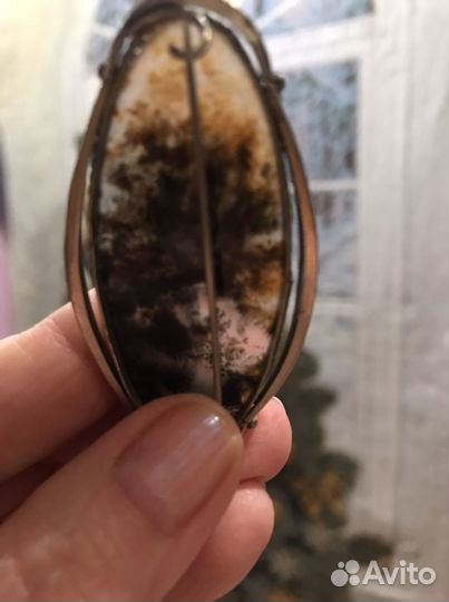 Винтажная брошь, пейзажная яшма