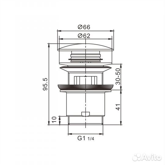 Донный клапан с перел. белый Rose RS01C