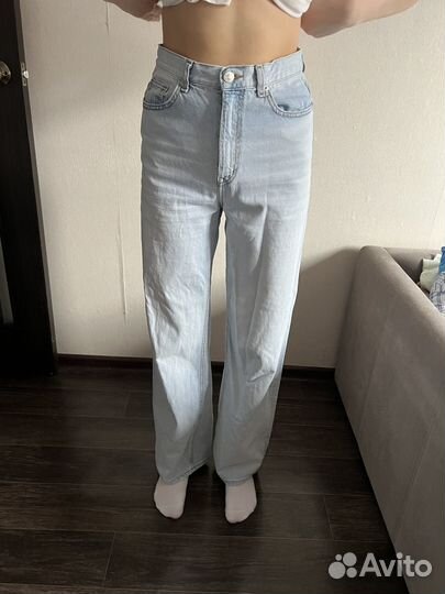 Джинсы широкие женские голубые