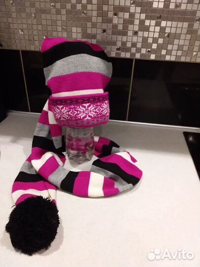 Утепленная шапка - шарф для девочки