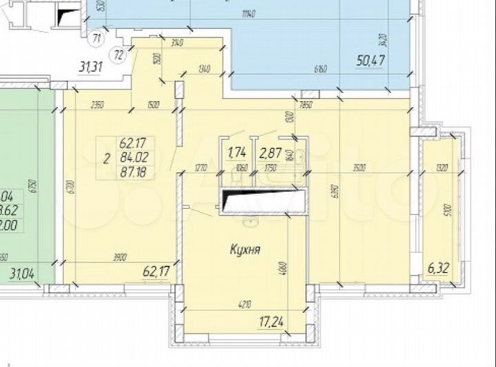 2-к. квартира, 87,2 м², 11/25 эт.
