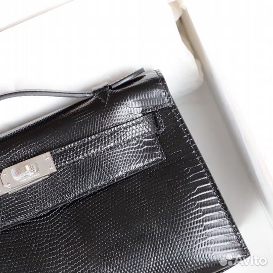 Hermès Kelly Pochette Black Lizard Palladium Hardw