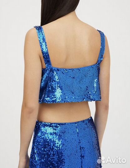 Топ Lime синий с пайетками (новый); р-р S
