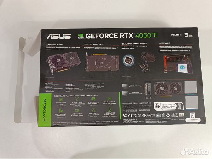 Видеокарта asus GeForce dual RTX 4060 Ti O8G black