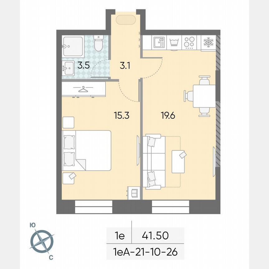1-к. квартира, 41,5 м², 21/28 эт.