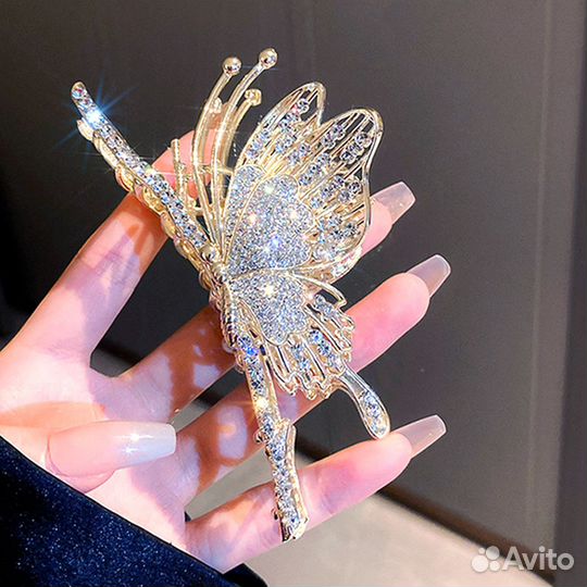 Новый краб для волос бабочка металлическая со стра