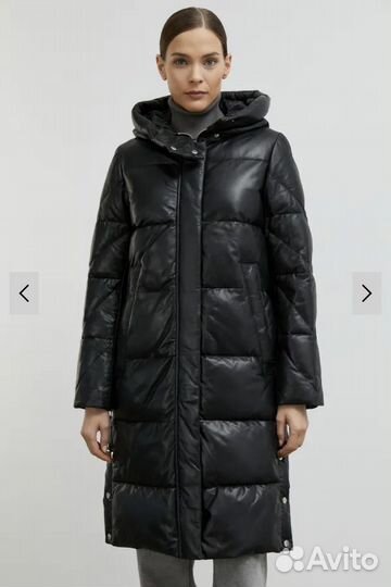 Женский кожаный пуховик 46-48