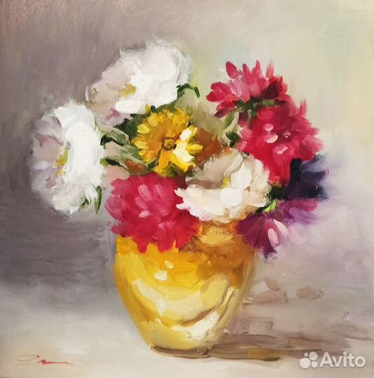 Картина букет цветов астры масло холст