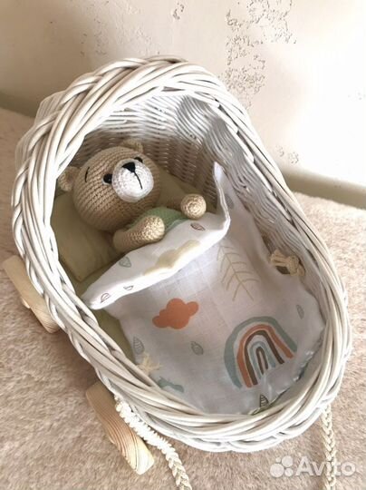 Коляска для кукол плетеная. Каталка для мишки