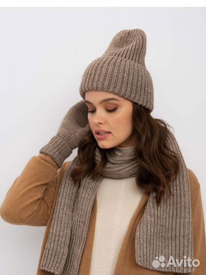 Шапка шарф варежки комплект женский