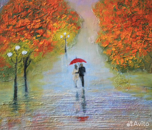 Картина маслом красочная осень