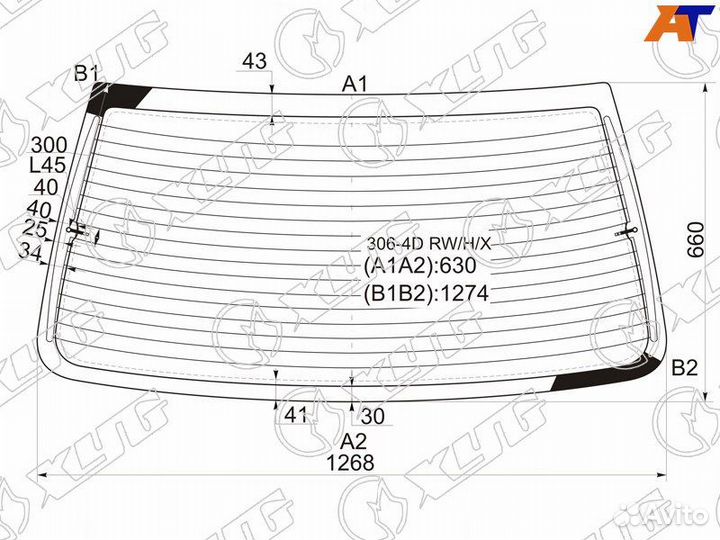 Стекло заднее Peugeot 306