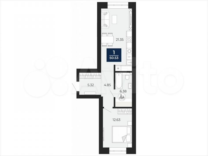 1-к. квартира, 50,5 м², 8/12 эт.