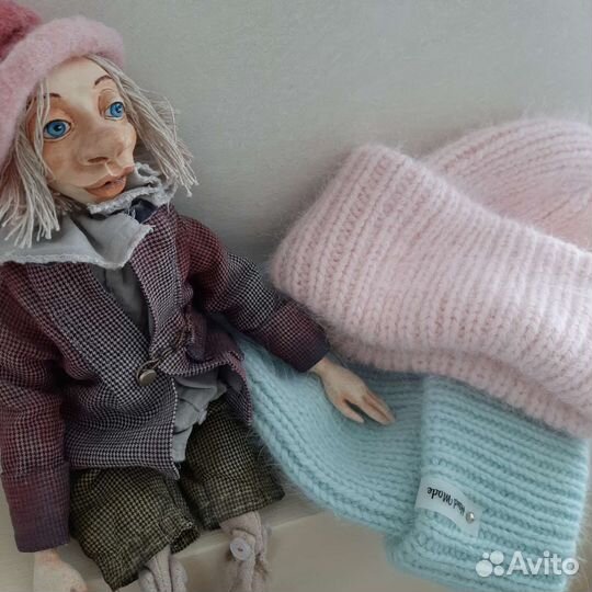 Шапка и варежки из пуха норки,мохера и мериноса