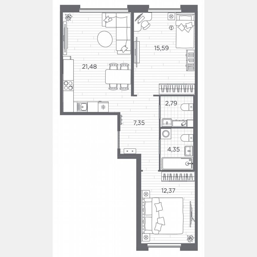2-к. квартира, 63,9 м², 1/5 эт.