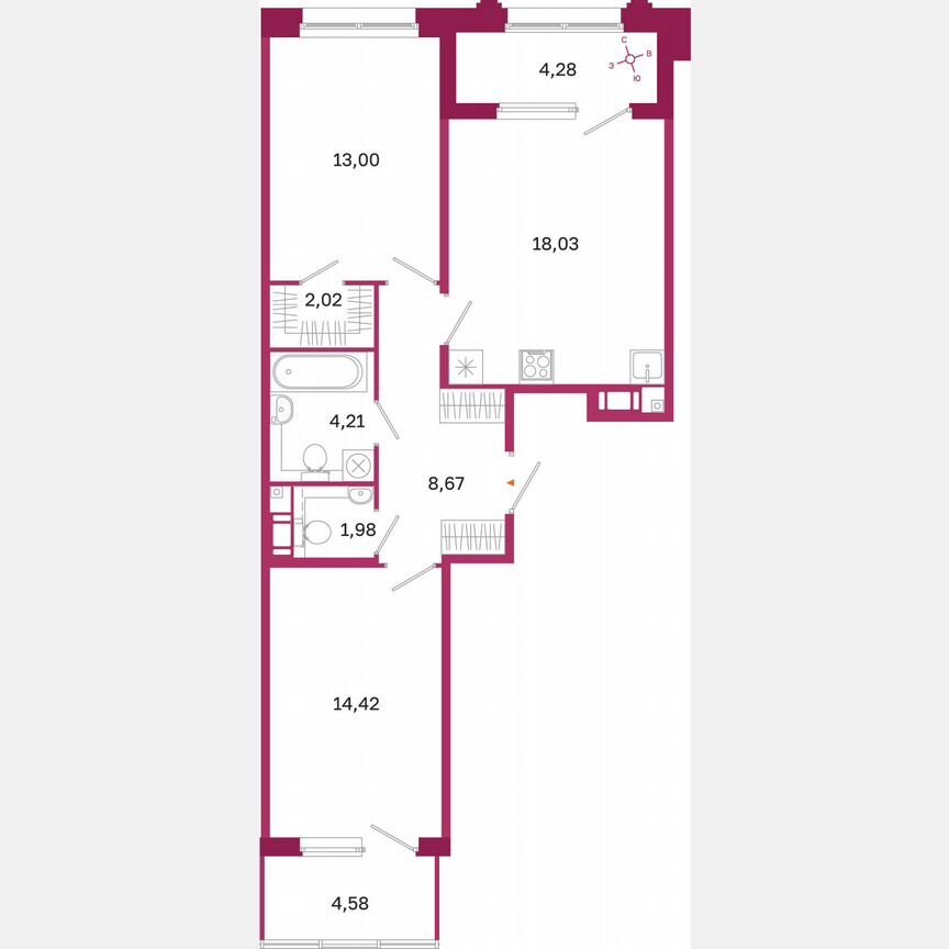 2-к. квартира, 66,8 м², 3/10 эт.