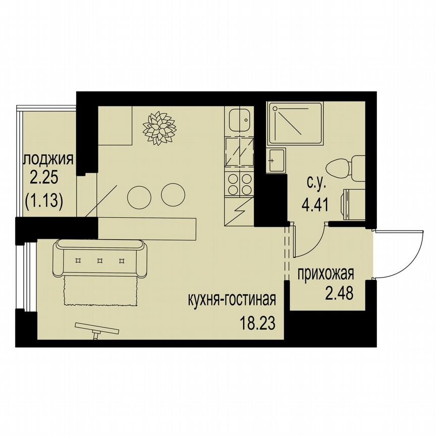 Квартира-студия, 26,3 м², 9/12 эт.