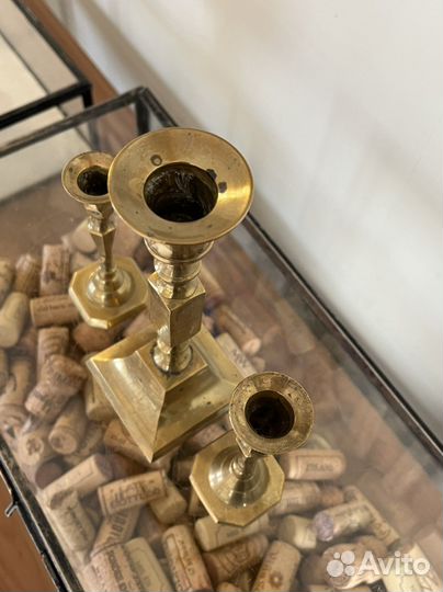 Картина антикварная масло, подсвечник латунь