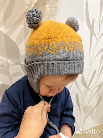 Шапка для малыша 1-2 с ушками осень зима